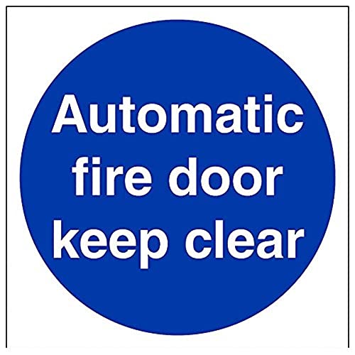 vsafety 18002 am-s "Automatische Fire Door Keep Clear" Pflicht Schilder, selbstklebendes Vinyl, quadratisch, 150 mm x 150 mm, blau von VSafety