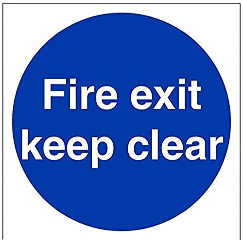 vsafety 18003 at-s "FIRE EXIT KEEP CLEAR" Gebotszeichen, selbstklebendes Vinyl, quadratisch, 200 mm x 200 mm x 200 mm, blau von VSafety