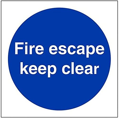 vsafety 18004 AF-S "FIRE ESCAPE Keep Clear" Pflicht Schilder, selbstklebendes Vinyl, quadratisch, 100 mm x 100 mm, blau von VSafety