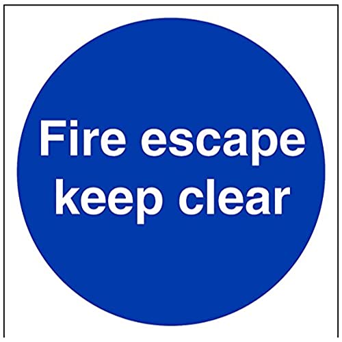 vsafety 18004 am-s "FIRE ESCAPE Keep Clear" Pflicht Schilder, selbstklebendes Vinyl, quadratisch, 150 mm x 150 mm, blau von VSafety