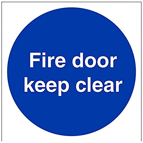 vsafety 18005 am-r "FIRE DOOR KEEP CLEAR" Pflicht Schilder, 1 mm starrer Kunststoff, eckig, 150 mm x 150 mm, blau von VSafety