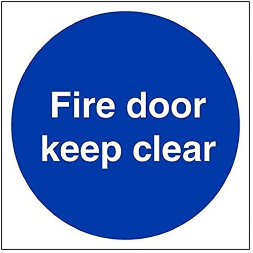 vsafety 18005 am-s "FIRE DOOR KEEP CLEAR" Pflicht Schilder, selbstklebendes Vinyl, quadratisch, 150 mm x 150 mm, blau von VSafety