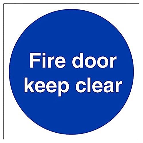 vsafety 18005 at-s "FIRE DOOR KEEP CLEAR" Pflicht Schilder, selbstklebendes Vinyl, quadratisch, 200 mm x 200 mm x 200 mm, blau von VSafety