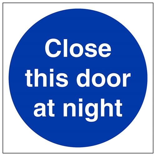 vsafety 18010 am-r Gebotszeichen ", schließen diese Tür bei Nacht", starrer Kunststoff, eckig, 150 mm x 150 mm, blau von VSafety