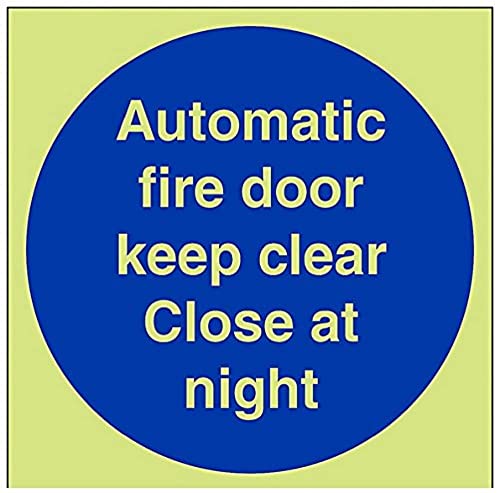 vsafety 18014 Fototapete at-g Gebotszeichen ", automatische Fire Door Keep Clear. Close At Night", aus Kunststoff, quadratisch, 200 mm x 200 mm x 200 mm, blau von VSafety