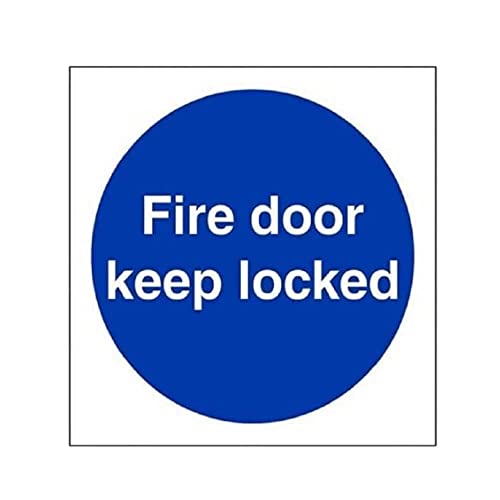 vsafety 18016 AF-S "FIRE DOOR KEEP LOCKED" Pflicht Schilder, selbstklebendes Vinyl, quadratisch, 100 mm x 100 mm, blau von VSafety