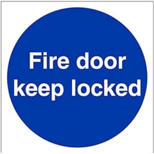 vsafety 18016 am-s "FIRE DOOR KEEP LOCKED" Pflicht Schilder, selbstklebendes Vinyl, quadratisch, 150 mm x 150 mm, blau von VSafety