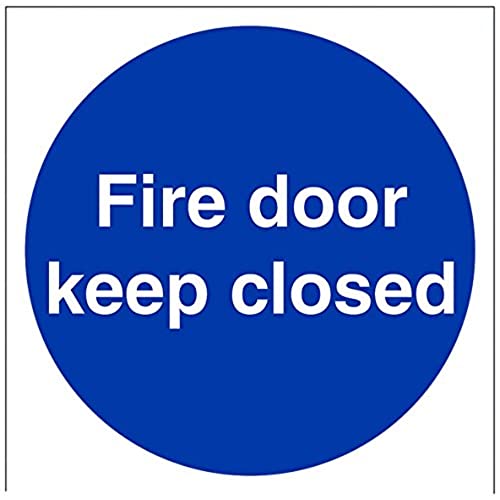 vsafety 18017 am-s "FIRE DOOR KEEP geschlossen" Pflicht Schilder, selbstklebendes Vinyl, quadratisch, 150 mm x 150 mm, blau von VSafety