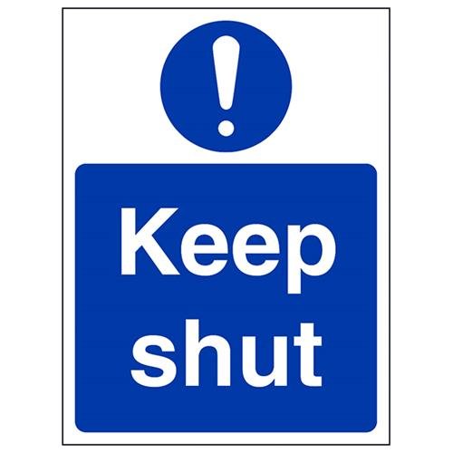 vsafety 18058 an-s "Keep Shut" Pflicht Schilder, selbstklebendes Vinyl, Hochformat, 150 mm x 200 mm, blau von VSafety