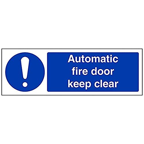 vsafety 18068 ax-r "Automatische Fire Door Keep Clear" Gebotszeichen, 1 mm starrer Kunststoff, Landschaft, 300 mm x 100 mm, blau von VSafety