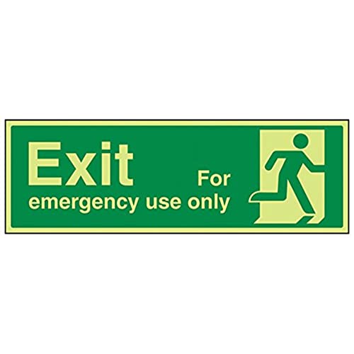 vsafety 21013bj-s Sicherer Zustand Exit Schild, EXIT für Notfall Verwendung nur Man rechts, Landschaft, selbstklebendes Vinyl, 450 mm x 150 mm, grün von VSafety