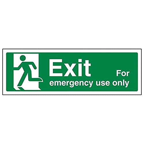 vsafety 21014 ax-s Sicherer Zustand Exit Schild, EXIT für Notfall Verwendung nur Man links, Landschaft, selbstklebendes Vinyl, 300 mm x 100 mm, grün von VSafety