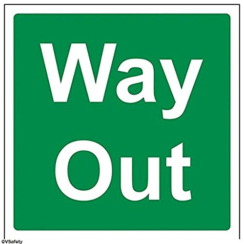 vsafety 22015 am-s "Way Out" Sicher Zustand Türschild, selbstklebend, quadratisch, 150 mm x 150 mm, grün von VSafety