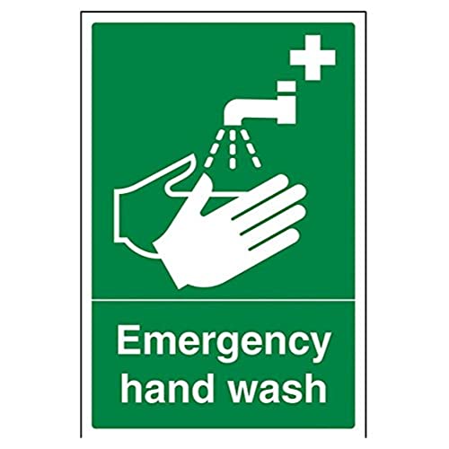 vsafety 23003 au-s "Notfall Hand Waschen" Safe Zustand Allgemeine Schild, selbstklebend, Portrait, 200 mm x 300 mm, grün von VSafety