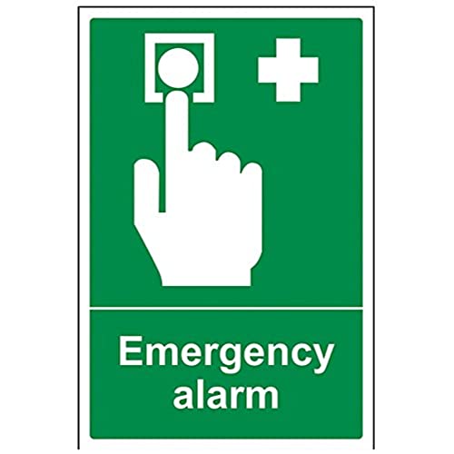 vsafety 23010 au-s "Notfall Alarm" Safe Zustand Allgemeine Schild, selbstklebend, Portrait, 200 mm x 300 mm, grün von VSafety