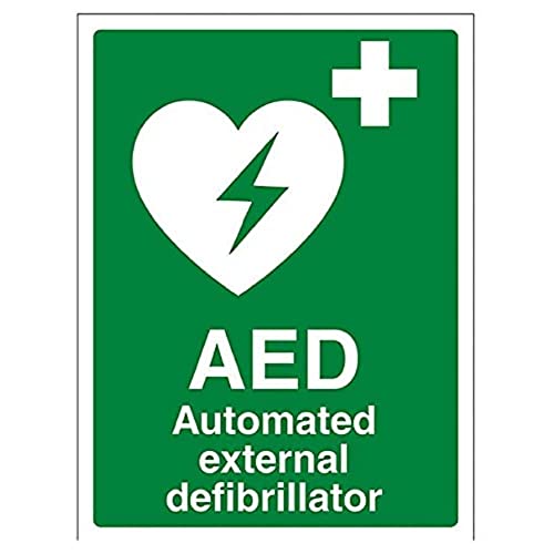 vsafety 31033 an-r "AED Automatiesierter Externer Defibrillator" Erste Hilfe Allgemeine Zeichen, starrer Kunststoff, Porträt, 150 mm x 200 mm x 200 mm, grün von VSafety