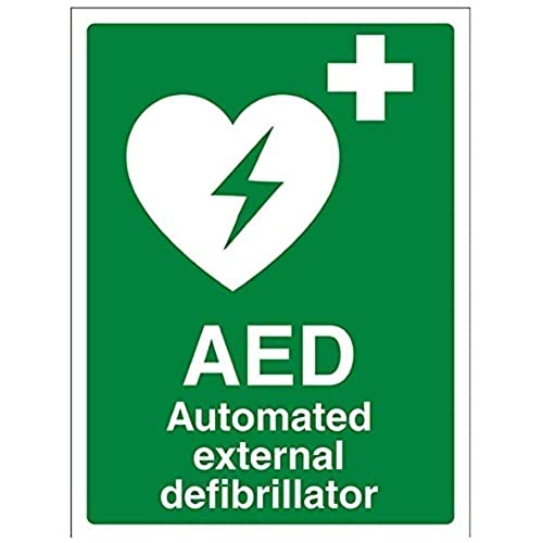 vsafety 31033 an-s "AED Automatiesierter Externer Defibrillator" Erste Hilfe Allgemeine Zeichen, selbstklebend, Hochformat, 150 mm x 200 mm x 200 mm, grün von VSafety