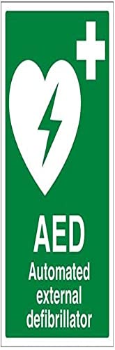 vsafety 31033 au-r "AED Automatiesierter Externer Defibrillator" Erste Hilfe Allgemeine Zeichen, starrer Kunststoff, Porträt, 200 mm x 300 mm, grün von VSafety