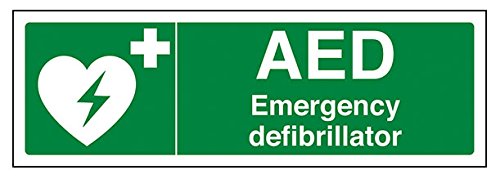 vsafety 31037 an-s "AED Notfall Defibrillator" Erste Hilfe Allgemeine Schild, selbstklebend, Landschaft, 300 mm x 100 mm, grün von VSafety
