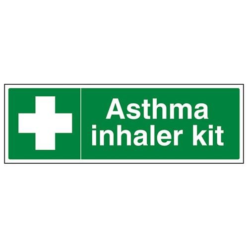 vsafety 31039bj-s "Asthma Inhalationsgerät-Erste Hilfe Allgemeine Schild, selbstklebend, Landschaft, 450 mm x 150 mm, grün von VSafety
