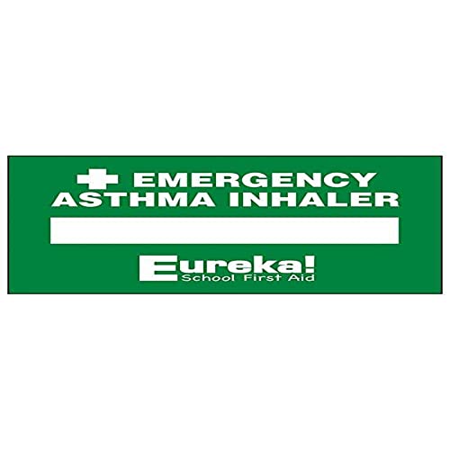 vsafety 31041 CB-S klar "Notfall Asthma Inhalator Aufkleber" ERSTE HILFE Allgemeine Schild, selbstklebend, Landschaft, 55 mm x 35 mm, grün von VSafety