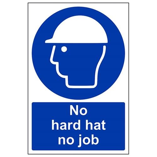 vsafety 41005 au-r Schild "No Hard Hat No Job" Pflicht Schutzbekleidung, starrer Kunststoff, Porträt, 200 mm x 300 mm, blau von VSafety