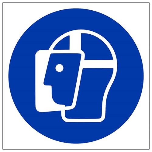 vsafety 41034 am-s "Face Shield Logo" Pflicht Schutzbekleidung Schild, selbstklebend, quadratisch, 150 mm x 150 mm, blau von VSafety