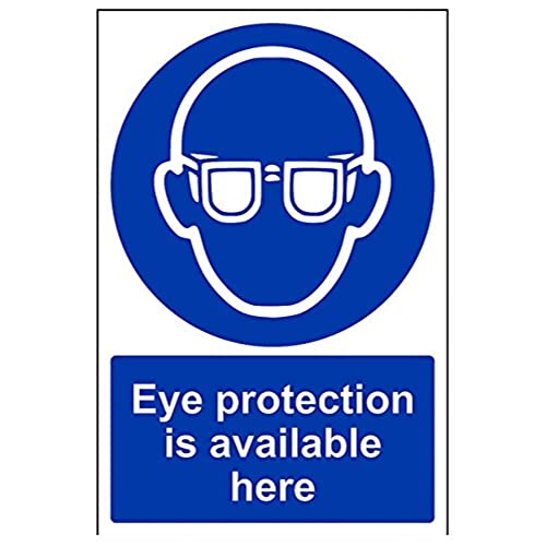 vsafety 41043 au-s "Eye Schutz ist Erhältlich hier" Pflicht Schutzbekleidung Schild, selbstklebend, Portrait, 200 mm x 300 mm, blau von VSafety