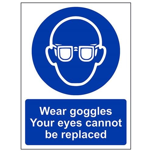 vsafety 41044 an-s "tragen Brillen/Ihre Augen nicht ersetzt werden" Pflicht Schutzbekleidung Schild, selbstklebend, Hochformat, 150 mm x 200 mm, blau von VSafety