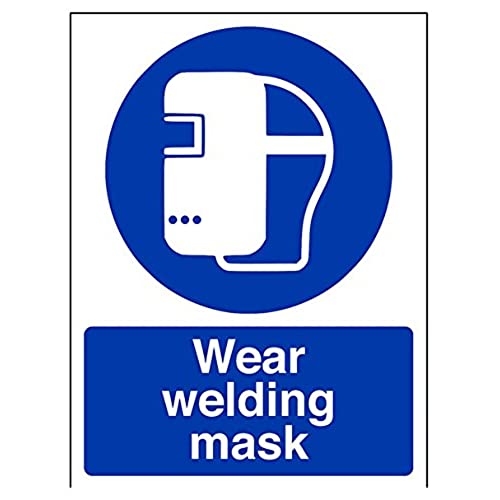 vsafety 41048 an-s-"Schweißen Maske tragen" Pflicht Schutzbekleidung Schild, selbstklebend, Hochformat, 150 mm x 200 mm, blau von VSafety