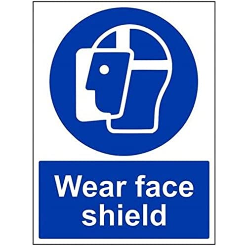 vsafety 41049bc-s "Wear Face Shield" Pflicht Schutzbekleidung Zeichen, selbstklebend, Porträt, 300 mm x 400 mm, blau von VSafety