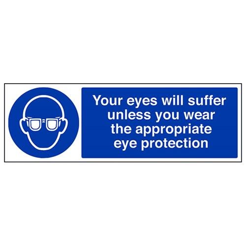vsafety 41055bj-s "Ihre Augen werden Leiden, wenn Sie tragen die entsprechende Eye Schutz" Pflicht Schutzbekleidung Schild, selbstklebend, Landschaft, 450 mm x 150 mm, blau von VSafety