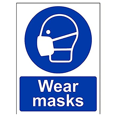 vsafety 41063 an-s "Masken tragen" Pflicht Schutzbekleidung Schild, selbstklebend, Hochformat, 150 mm x 200 mm, blau von VSafety