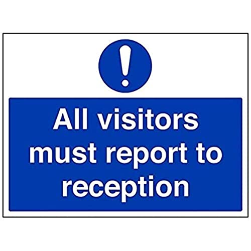 vsafety 43040bf-s Pflicht Allgemeine Schild, selbstklebend, All Visitors Must Bericht in Empfang," Landschaft, 400 mm x 300 mm, blau von VSafety