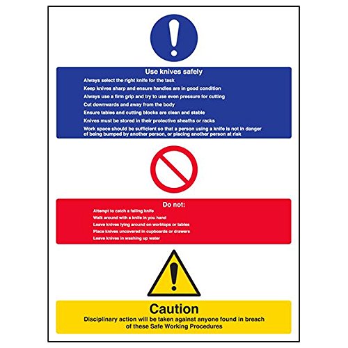 vsafety 44004bc-s "Messer sicher verwenden Hinweis" Sign, Portrait, 300 mm x 400 mm (3 Stück) von VSafety