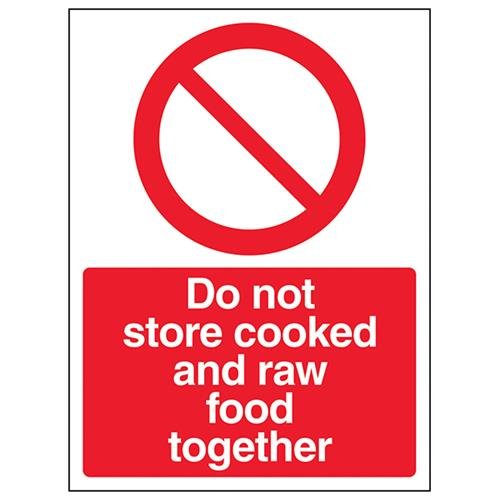 vsafety 44026 an-r Pflicht Catering Zeichen, starrer Kunststoff, "Nicht Speichern gekocht und Raw Food zusammen," Porträt, 150 mm x 200 mm, rot von VSafety