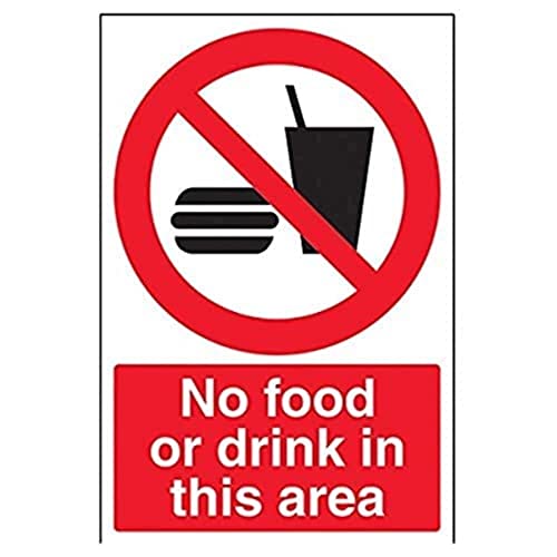 vsafety 53016 au-s "No Food or Drink in diesem Bereich" Verbot Allgemeine Schild, selbstklebend, Portrait, 200 mm x 300 mm, schwarz/rot von VSafety