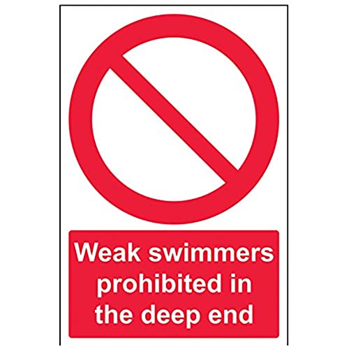 vsafety 58006 au-s "schwache Schwimmer verboten, in the Deep End" Verbot Wasser Schild, selbstklebend, Portrait, 200 mm x 300 mm, rot von VSafety