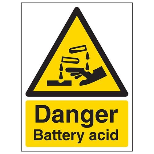 vsafety 6 a031an-s "Danger battery Acid" Achtung Substanz und chemische Zeichen, selbstklebendes Vinyl, Hochformat, 150 mm x 200 mm x 200 mm, schwarz/gelb von VSafety