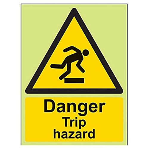 vsafety 63010 an-g "Gefahr Trip Hazard" Achtung Allgemeine Zeichen, Glow in the Dark, 1 mm, Kunststoff, Hochformat, 150 mm x 200 mm x 200 mm, schwarz von VSafety