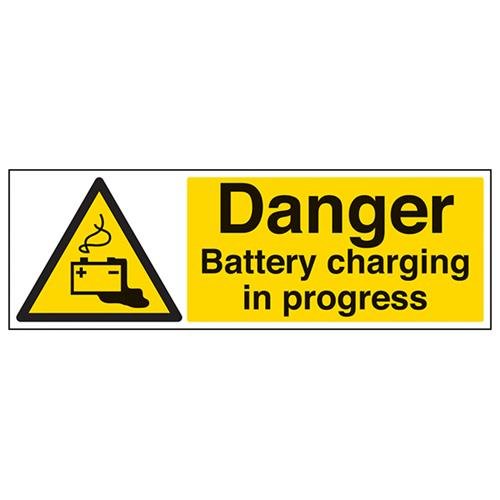 vsafety 65047bp-s "Danger battery charging in Progress" Achtung Maschinen-Zeichen, selbstklebend, Landschaft, 600 mm x 200 mm x 200 mm, schwarz/gelb von VSafety