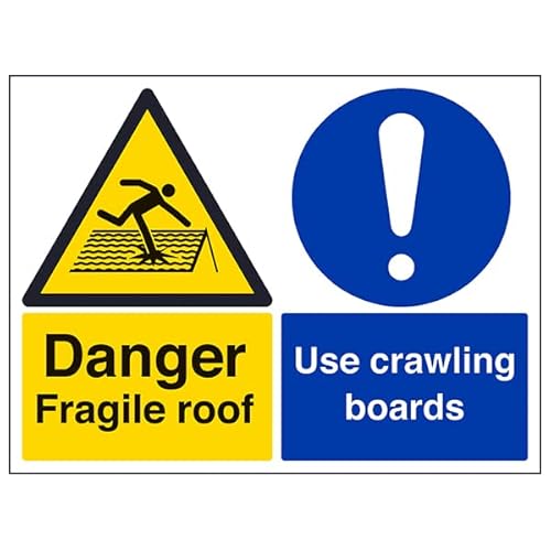 vsafety 67062bf-s "Danger Fragile Dach/Anwendung kriechen Boards" Sign, 400 mm x 300 mm (3 Stück) von VSafety