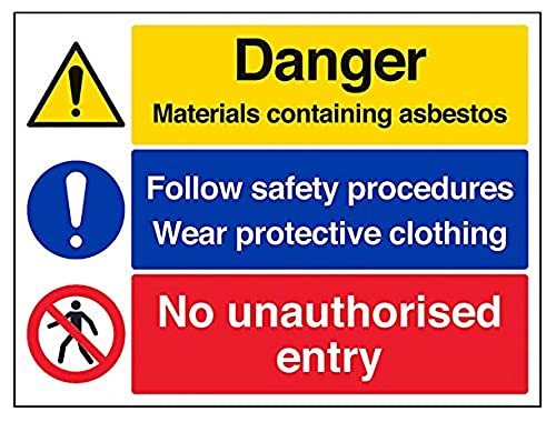 vsafety 6b018bf-s "Gefahr Material mit Asbest" Achtung-Zeichen, selbstklebendes Vinyl, Landschaft, 400 mm x 300 mm, schwarz/blau/rot/gelb von VSafety