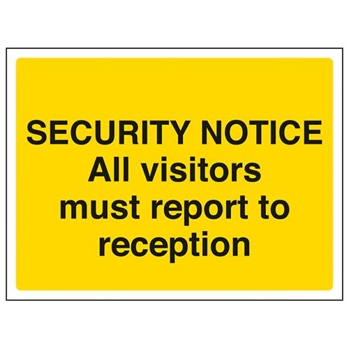 vsafety 6e020ar-s "All Visitors Must Bericht zu Empfang" Warnung Sicherheit Zeichen, selbstklebendes Vinyl, Landschaft, 200 mm x 150 mm, schwarz/gelb von VSafety