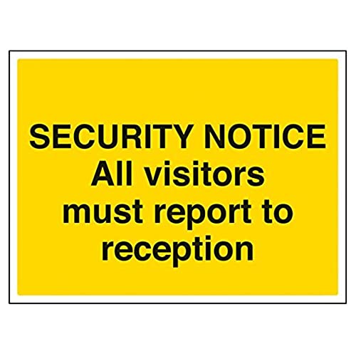 vsafety 6e020bf-r "All Visitors Must Bericht zu Empfang" Warnung Sicherheit Zeichen, starrer Kunststoff, Landschaft, 400 mm x 300 mm, schwarz/gelb von VSafety