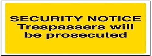 vsafety 6e023ar-s "Trespassers werden verfolgt" Achtung Sicherheit Zeichen, selbstklebendes Vinyl, Landschaft, 200 mm x 150 mm, schwarz/gelb von VSafety
