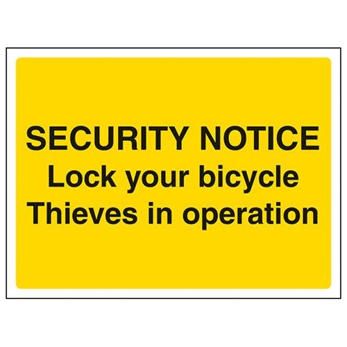 vsafety 6e025ar-s "Lock Ihr Fahrrad" Warnung Sicherheit Zeichen, selbstklebendes Vinyl, Landschaft, 200 mm x 150 mm, schwarz/gelb von VSafety
