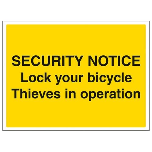 vsafety 6e025bf-s "Lock Ihr Fahrrad" Warnung Sicherheit Zeichen, selbstklebendes Vinyl, Landschaft, 400 mm x 300 mm, schwarz/gelb von VSafety