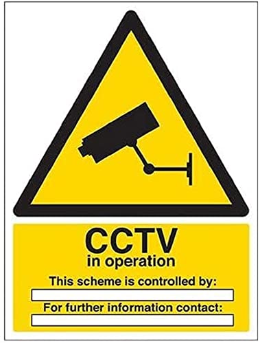 vsafety 6e032an-s "CCTV/in Betrieb für den Zweck" Warnung Sicherheit Zeichen, selbstklebendes Vinyl, Hochformat, 150 mm x 200 mm x 200 mm, schwarz/gelb von VSafety