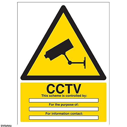 vsafety 6e033bc-s "CCTV/Das Farbschema wird von" Warnung Sicherheit Zeichen, selbstklebendes Vinyl, Portrait, 300 mm x 400 mm, schwarz/gelb von VSafety